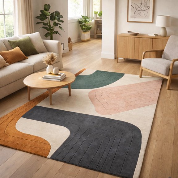 5X7 Area Rug, Living, Bed, Kids, room, Tufted Carpet, Geometric Design, Wool Rugs