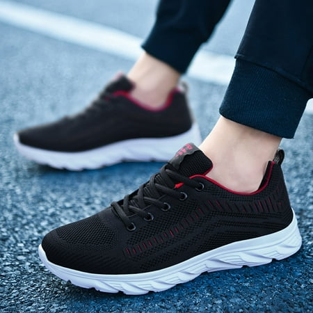 

Fashion Men Mesh Mountaineering Casual Sport Shoes Lace Up Solid Color Running Breathable Soft Bottom Sneakers Red 11.5