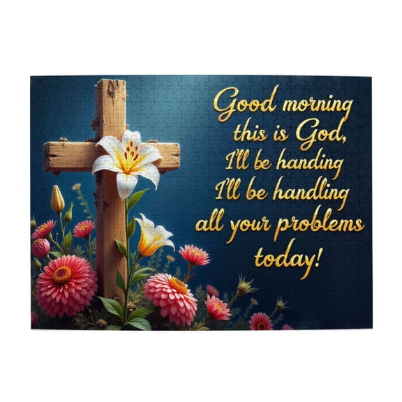 500 Piece Wooden Jigsaw Puzzle For Adults God'S Grace Cross And Lilies Challenging And Relaxing Puzzles Home Decor Great Gift Idea 20.5X15In