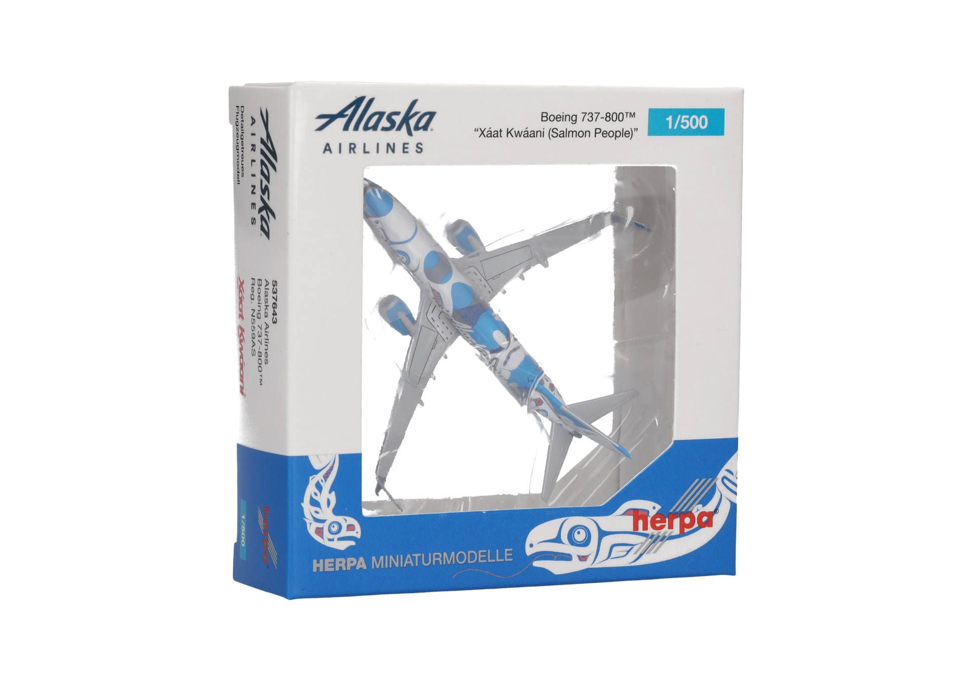 Boeing 737-800 Commercial Aircraft "Alaska Airlines" (N559AS) Blue and White 1/500 Diecast Model Airplane by Herpa