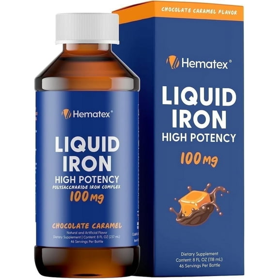 Llorens Pharmaceutical Liquid Iron Supplement, 100mg Polysaccharide Iron Complex, Chocolate Caramel Flavor