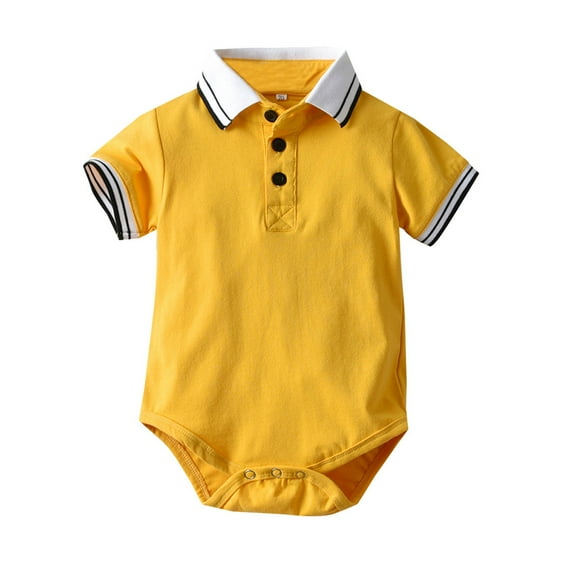 Baby Boys Romper Bodysuit Short Sleeve Gentleman Solid Striped Clothes Onesie For Boys Size 3-6 Months,Yellow