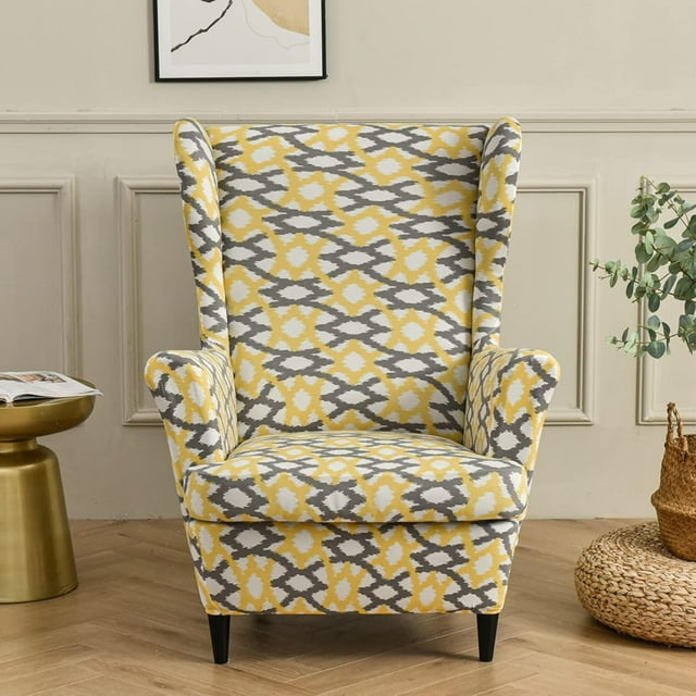 Wing Back Chair Covers with Arms Piece Slipcovers for Armchair Washable Stretch Print Pattern Wingback Chair Cover Furniture Protector Geometry
