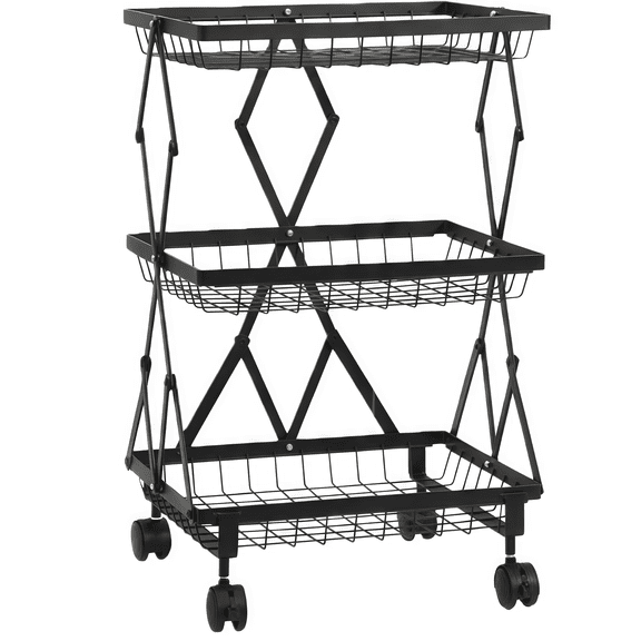 Adjustable Metal Kitchen Rack With Rolling Wheels For Spacious Fruit Storage