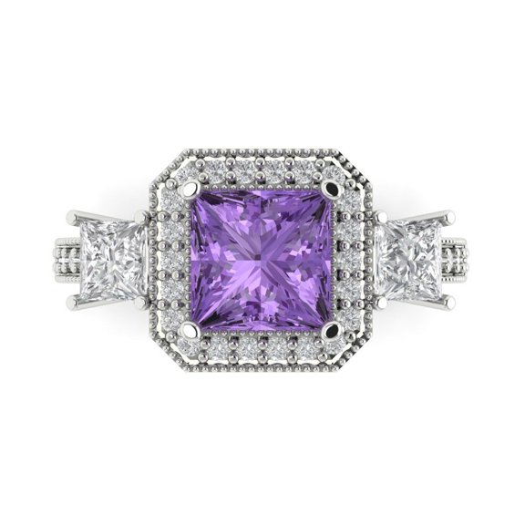 Three-Stone Engagement Ring for Women - 3.005ct Simulated Alexandrite in 14K White Gold Promise Ring