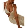 thumbnail image 5 of Qmyliery Women's Summer Long Evening Dress Solid/Striped Hanging Neck Backless Bandage Dress, 5 of 6