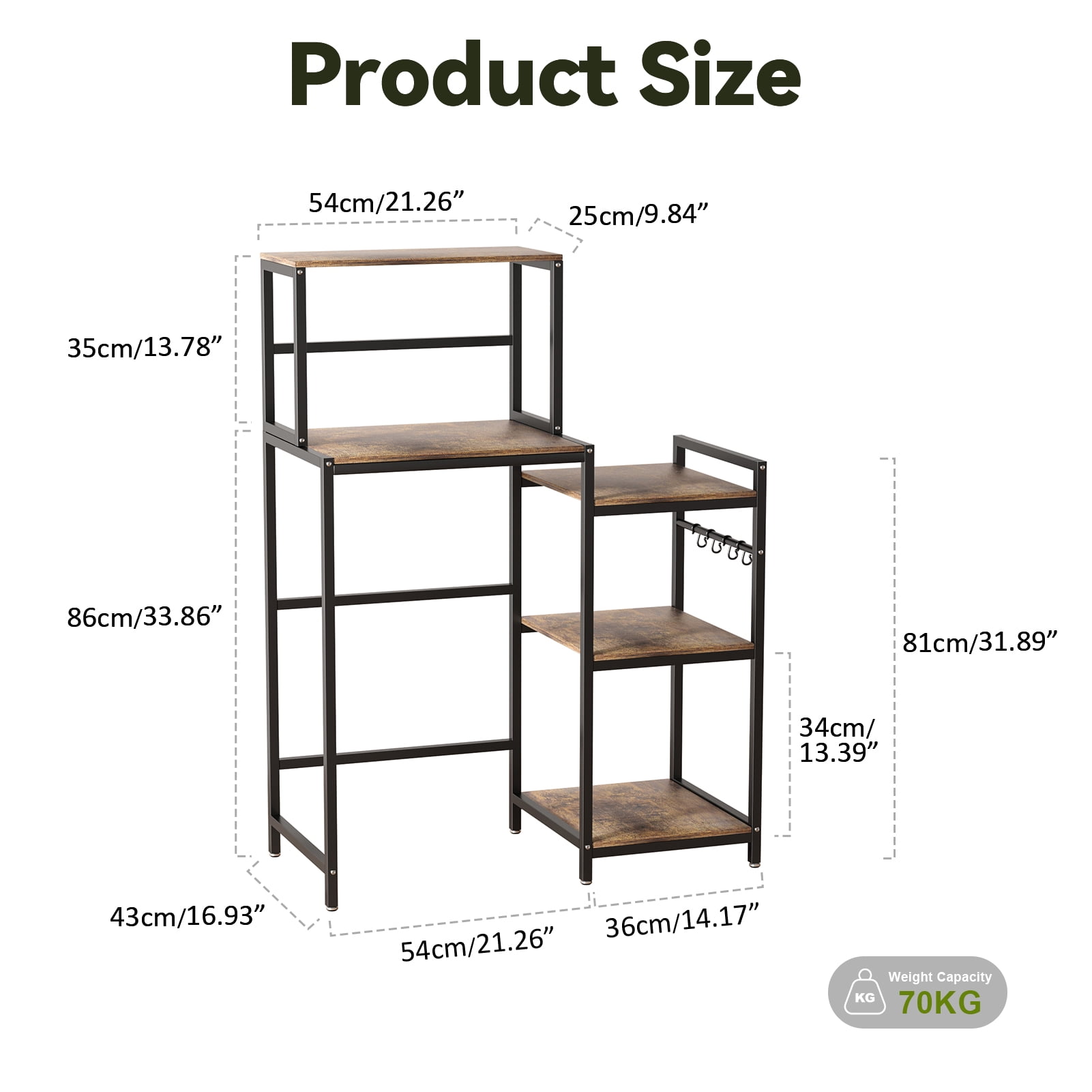Thehsnt 5-Tier Kitchen Storage Rack, Mini Fridge Stand with Shelves, Microwave Cart Utility Shelf for Dorm & Home
