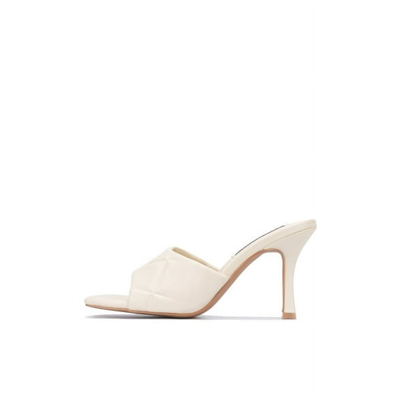 Cape Robbin Rolex Nude Vegan Leather Open Toe Mid Heel Flats Mules Pumps Sandals (OFF WHITE, 6)
