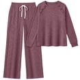 thumbnail image 6 of SUNBS Two Piece Sets Womens Lounge Sets Fall Wide Leg Pants with Pocket Matching Sets Crew Neck Top Casual Pajamas Sets Clothes, 6 of 8