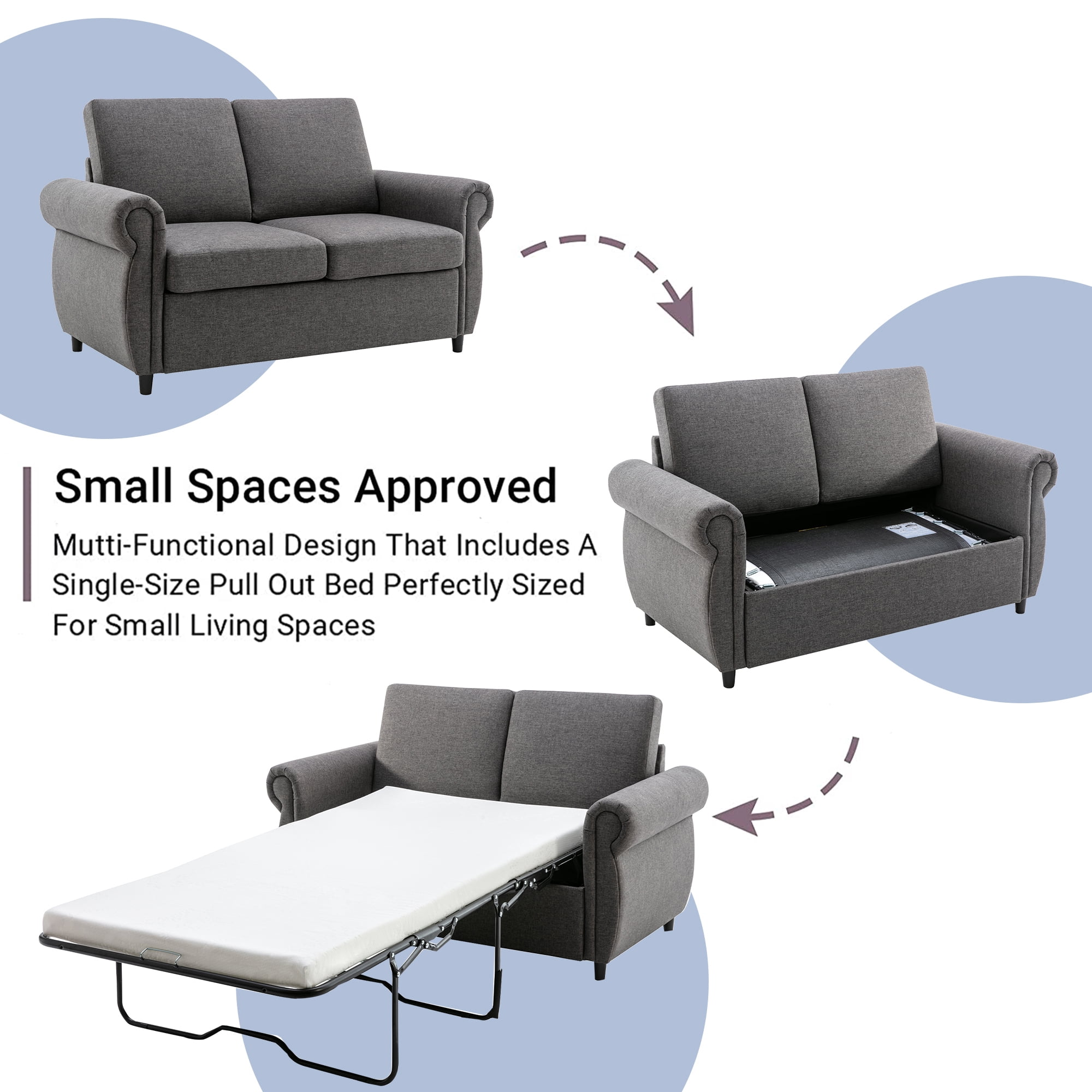 Harper & Bright Designs Pull Out Couch Bed with Memory Mattress, Twin Size Convertible Sofa Bed with USB Ports, Loveseat Sleeper for Living Room Apartment, Grey