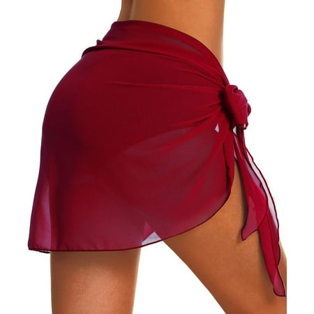 Baberdicy Swimsuit Cover up Cover for Swimwear Wraps Sheer Beach Chiffon Wrap Short Women Sarongs Ups Bikini Beach Towel Bathing Suit Cover up for Women Red