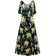 thumbnail image 1 of Large Tall Womens Dress Black Floral Short Sleeve Low V-Neck Princess Cut, 1 of 4
