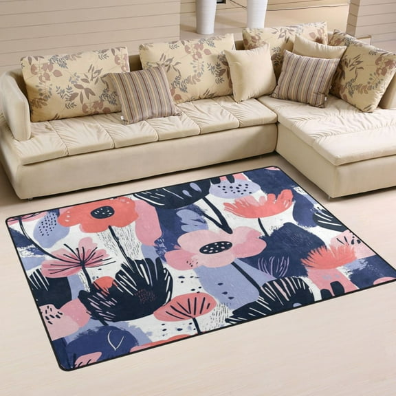 Carpet Mat with Memory Foam Ultra-Soft and Non-Slip Area Rug 31"x20" Navy Blue Abstract Flowers