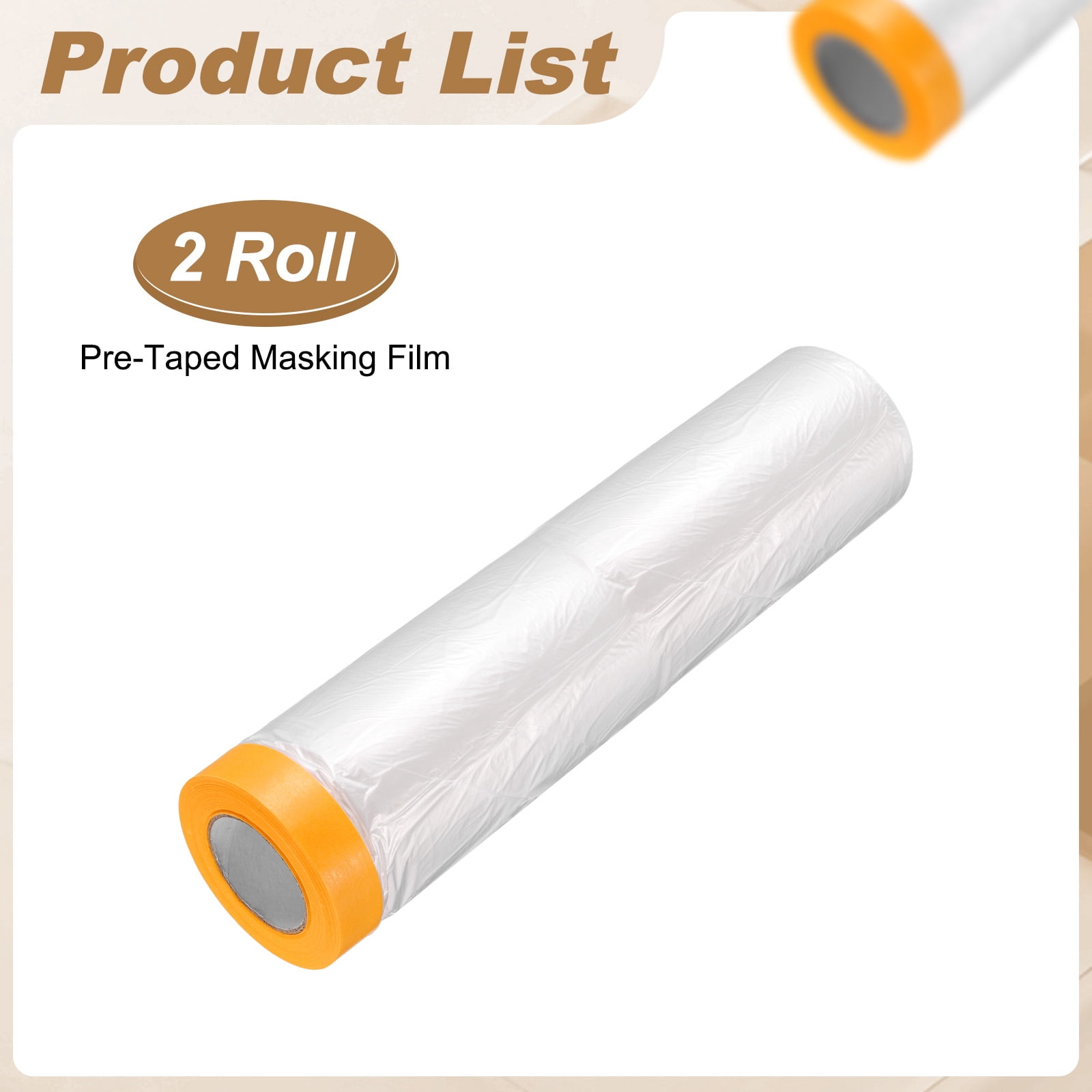 Uxcell 2pcs Pre-Taped Masking Film 82.7"x65ft Adhesive Tape and Drape Painters Plastic Drop Cloth Film with Tapes Plastic Sheeting for Automotive Painting Covering, Clear