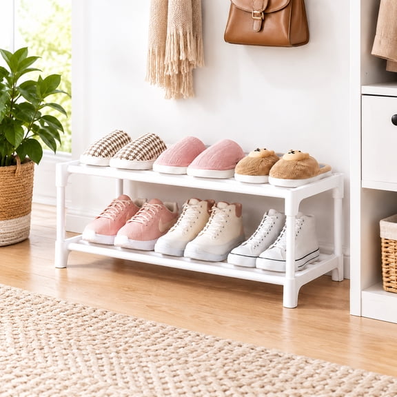 2-Tier Under Bed Shoe Rack Organizer for Dorm, Closet, and Entryway