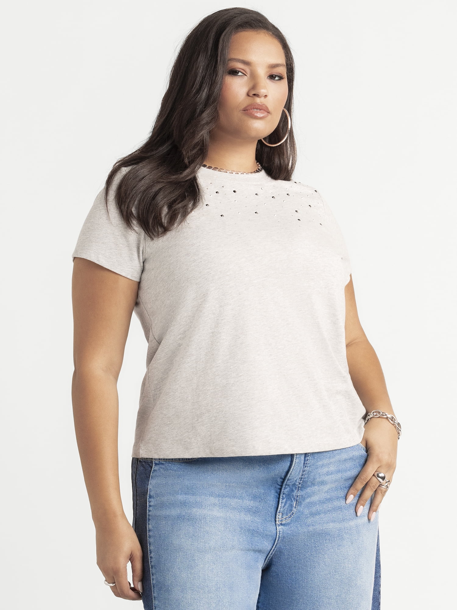 Jessica Simpson Women's Plus Kortnee Studded T-Shirt, Sizes 0X-4X