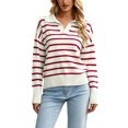 thumbnail image 2 of jinghuiyue Womens V Neck Sweater Long Sleeve Polo Striped Pullover Sweater Casual Knitted Loose Fall Tops S, 2 of 6
