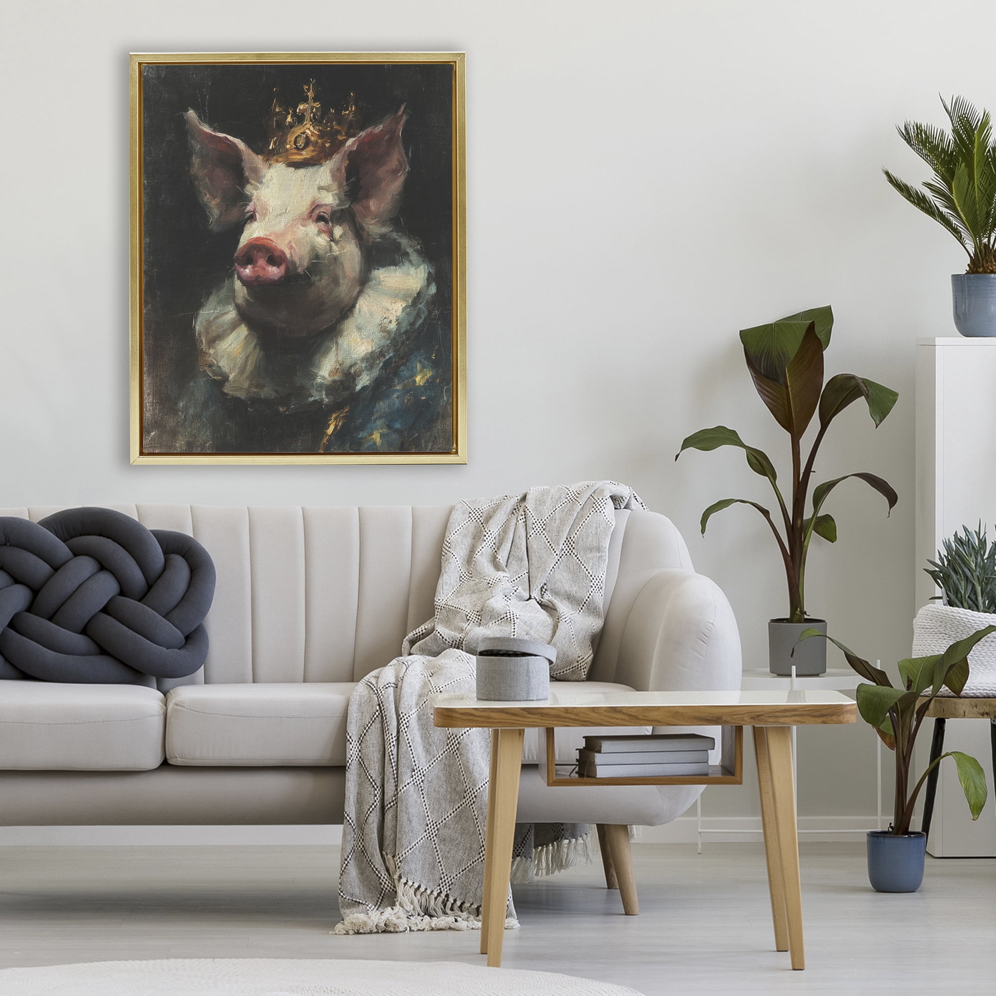 Stupell Industries Crowned Imperial Pig Gold Framed Floater Canvas Wall Art, design by Svetlana Aleynikova