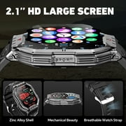 Mingdaln 2.1 AMOLED Men Military Smart watch,with Fitness Tracker/ Answer Make Calls /100+ Sport Modes/1ATM Waterproof, Mountain Travel Pedometer Watch fits for Android and Iphone Devices (Black)