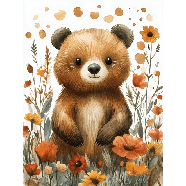 Qisvanset Framed Canvas Wall Art 12x16 Inch Woodland Bear Forest Kids Nursery Printed Wall Art