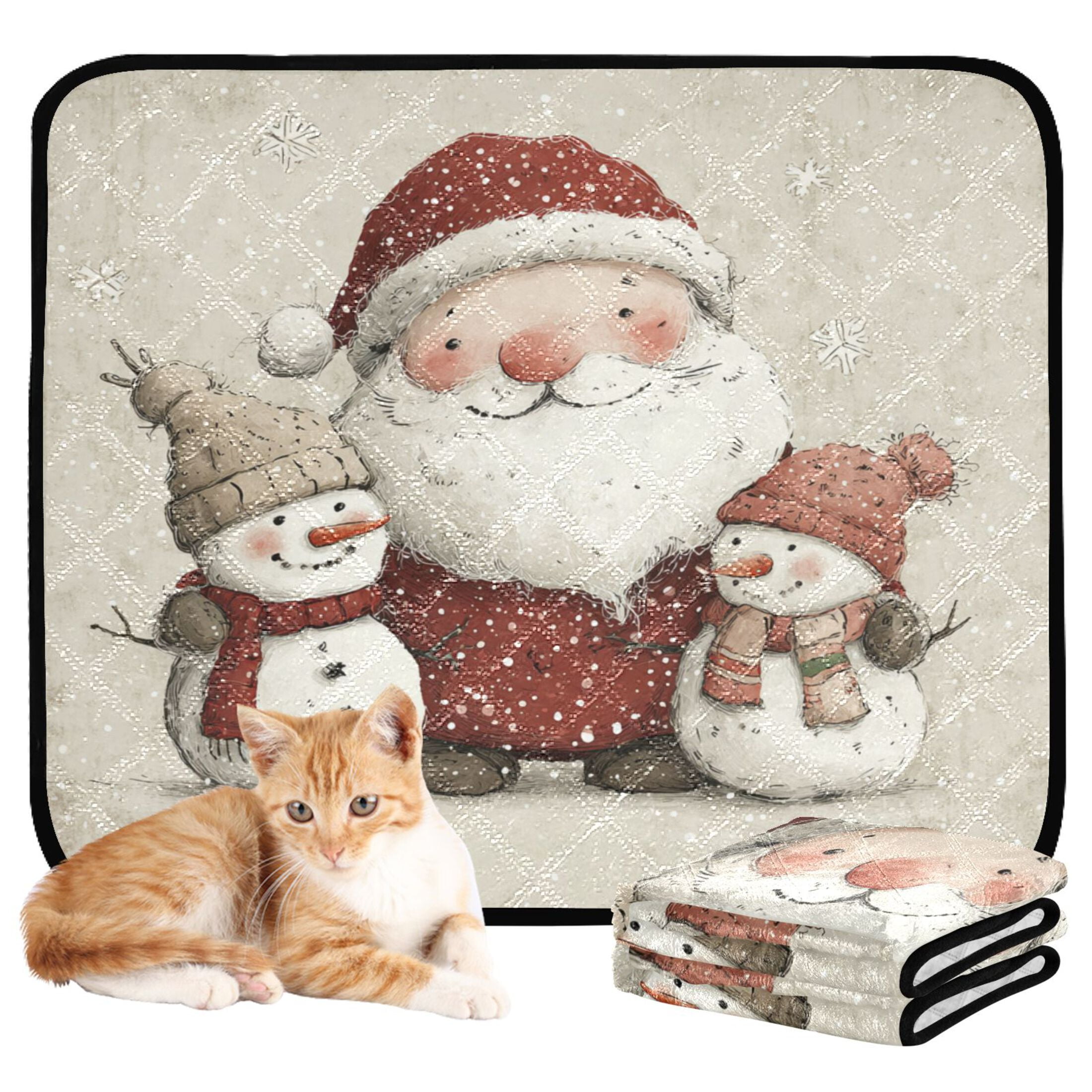 Qxltty Smiling Santa Claus Cat litter Pads Pet Set of 2 Diaper Mats Center Anti-leakage Layer Absorbent Soft and Comfortable