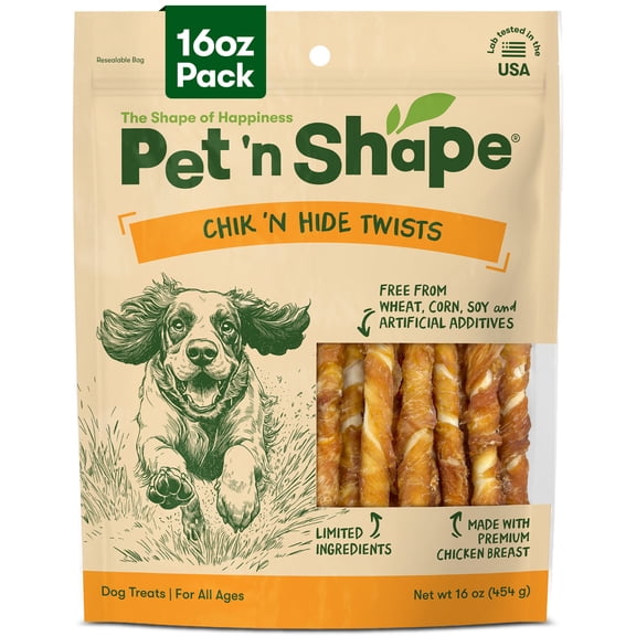 Pet 'n Shape Chik ‘n Hide Twists Chicken Wrapped Rawhide Dog Treats, Small Twist, 1 Pound