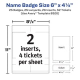 "Avery Printable ID Badges with Lanyards, Reusable, 6"" x 4.25"", 25 ...