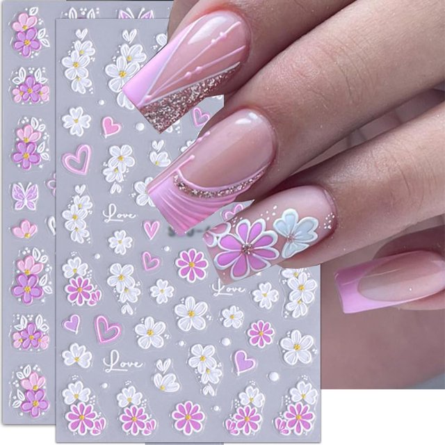 Adhesivos KAICCOSO para decoración de uñas con estampado de mariposas florales en relieve en 5D, 2 u