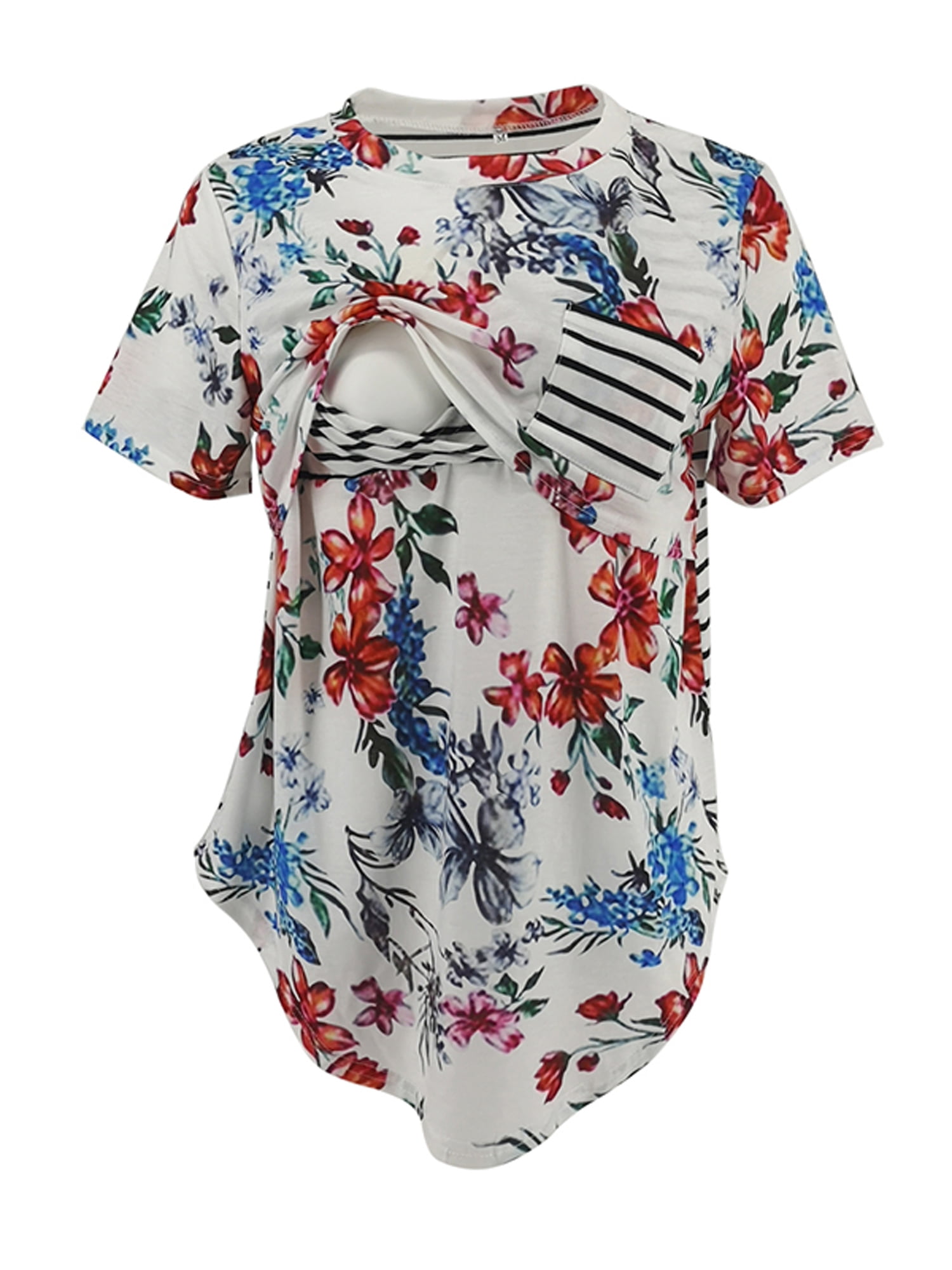 US 8-10 Floral, M Womens V Neck Short Sleeve Comfy Layered Nursing Top and Shirts for Breastfeeding