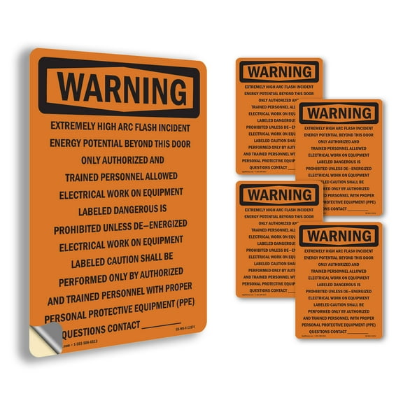 Extremely High Arc Flash Incident OSHA WARNING Vinyl Decal Label 14 Inch x 10 Inch - 5 Pack