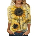 thumbnail image 3 of YOTAMI Womens Plus Size Blouses Dressy Casual 3/4 Length Sleeve Shirts Summer Fashion Sunflower Print Crew Neck Tops Yellow, 3 of 5