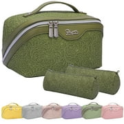 Travel Makeup Bag for Women Organizer: 3 Set Large Capacity Cosmetic Bags - Toiletry Bag with Divider Olive Green