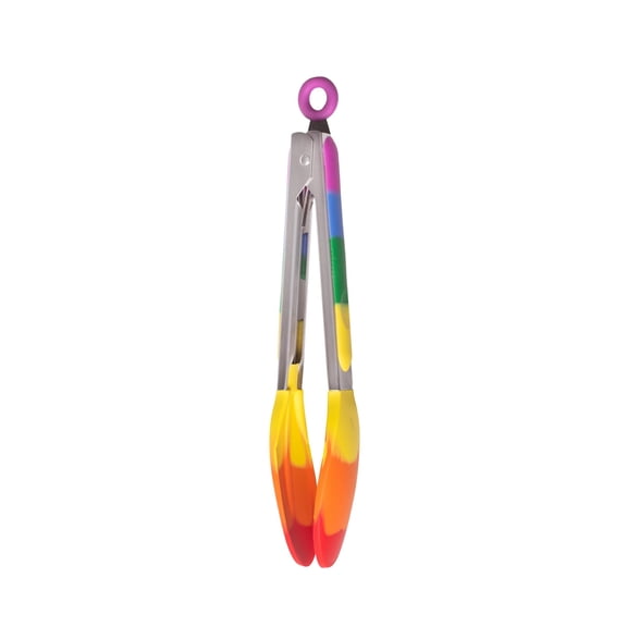 HIC Kitchen Rainbow Non-Stick Spring-Action Locking Tongs, Heat-Safe Silicone With Zinc-Plated Iron, 10.25-Inch