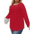 thumbnail image 5 of WellSize Plus Size Women Blouses Casual Pleated Long Sleeve Shirts Fall Crew Neck Tunic Tops, 5 of 10