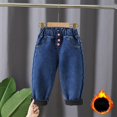 thumbnail image 2 of ZyeKqe Newborn Baby Girls Fleece Lined Jeans High Waisted Denim Pants Straight Leg Warm Winter Trousers with Pockets, 2 of 4