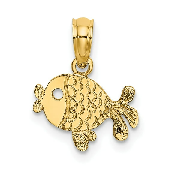 FB Jewels 14K Yellow Gold Playful Fish Flat and Engraved Pendant
