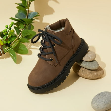 

Casual Brown Round Toe Low Top Martin Boots For Kids Boys And Girls With Tie Boots