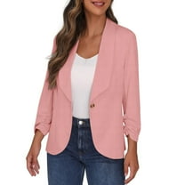 ZVNAΖH Women's Ruched 3/4 Sleeve Blazers One Button Slim Fit Blazer Lightweight Office Work Suit Jacket