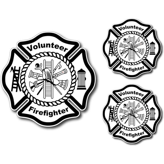 3 Pack Volunteer Firefighter Badge Maltese Cross Thin Red Line Red Lives Matter for Firemen or Firewomen