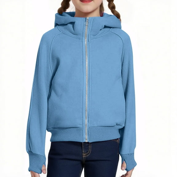 YunPes Children's Girls Turtleneck Hooded Sweatshirt with Thumb Holes Comfortable Casual Solid Color 4-12 Years Old Kids