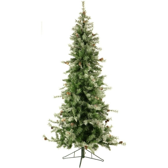 Fraser Hill Farm 9-Ft Unlit Buffalo Fir Green Slim Artificial Christmas Tree | Realistic Foliage | Lightly Flocked with Pinecones PVC | Stand Included | FFBF090-5SN