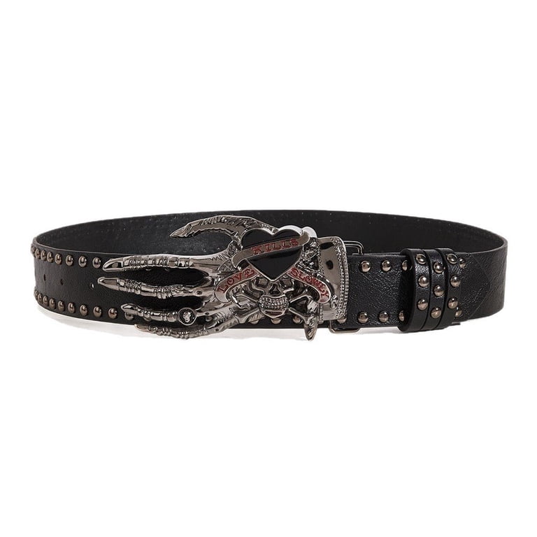 Punk Rivet Belt with Skull Buckle, Gothic Y2K Style Leather  display picture 2