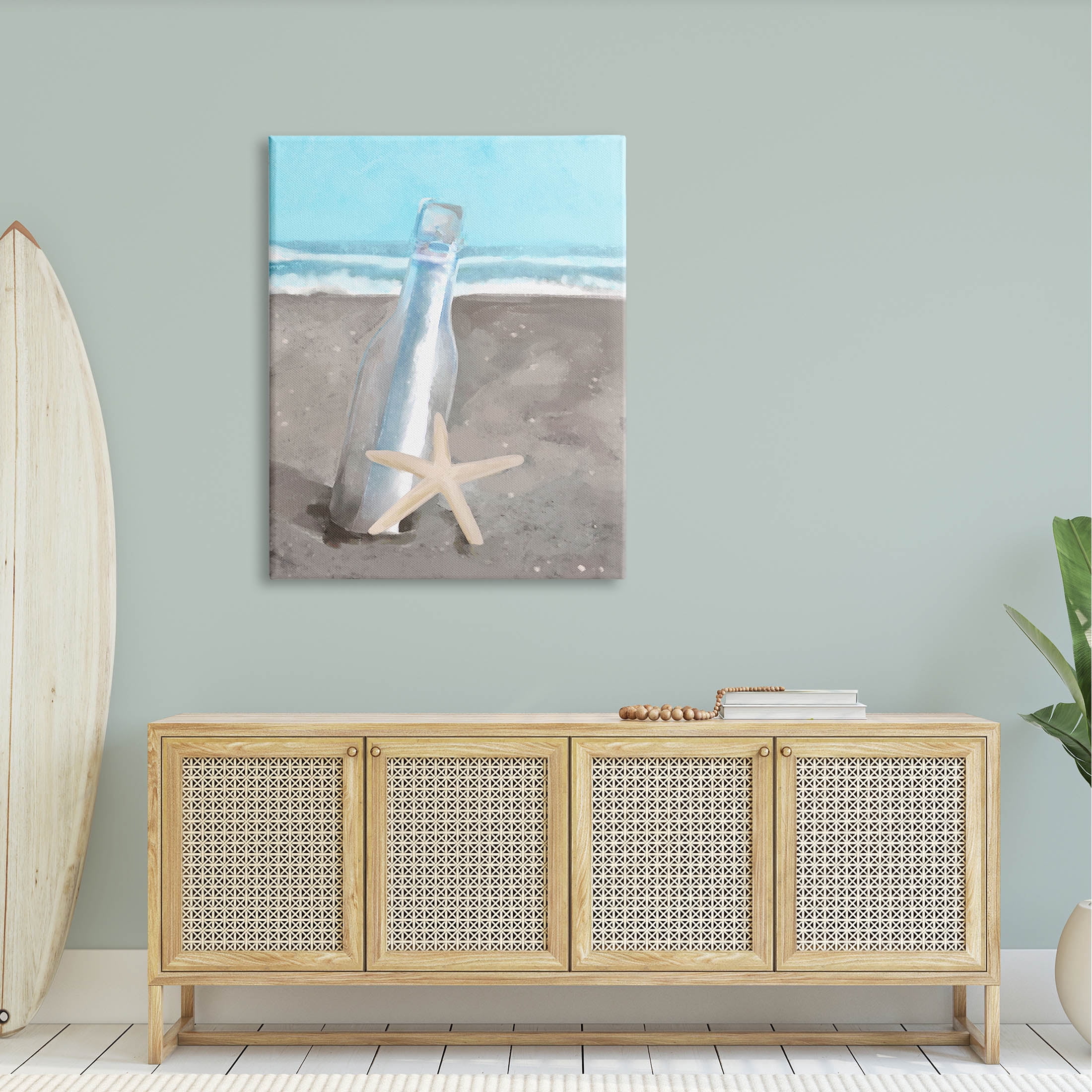 Message Bottle Beach Shore Coastal Graphic Art Gallery Wrapped Canvas Print Wall Art