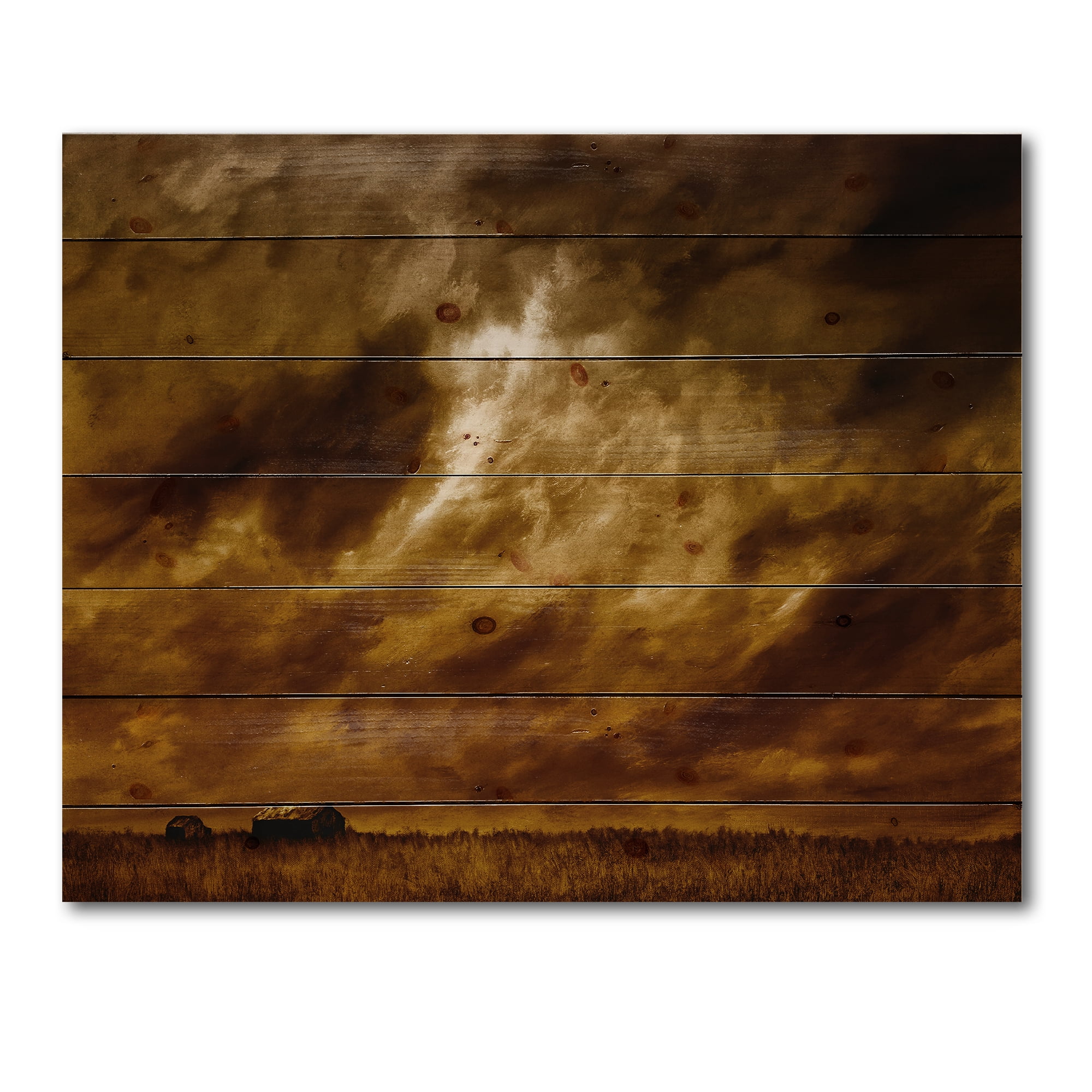 Designart 'Desert Farmhouse Under Cloudy Sky II' Farmhouse Print on Natural Pine Wood
