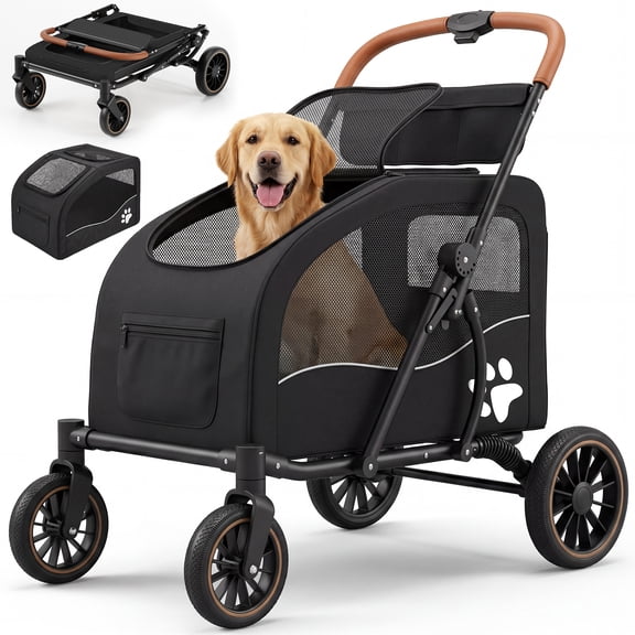 Heavy Duty Dog Stroller for Large Dogs up to 110lbs, Foldable Pet Wagon with Detachable Cabin, Spacious Multi-Pet Carrier for 2 Dogs or Multiple Cats