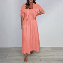 Bzhegqhd Fashion Women Summer Solid Casual 3/4 Sleeve Top Skirt Set with Pockets