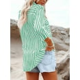 thumbnail image 3 of Women'S Striped Button Down Shirts Casual Long Sleeve Stylish V Neck Blouses Tops with Pockets Green M, 3 of 5