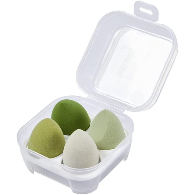 (Juego verde) Juego de 4 esponjas de maquillaje con - Seco húmedo - Cuchara de belleza