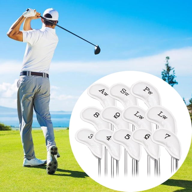 12pcs PU Golf Iron Headcover Head Covers Protector Anti-scratch blanco