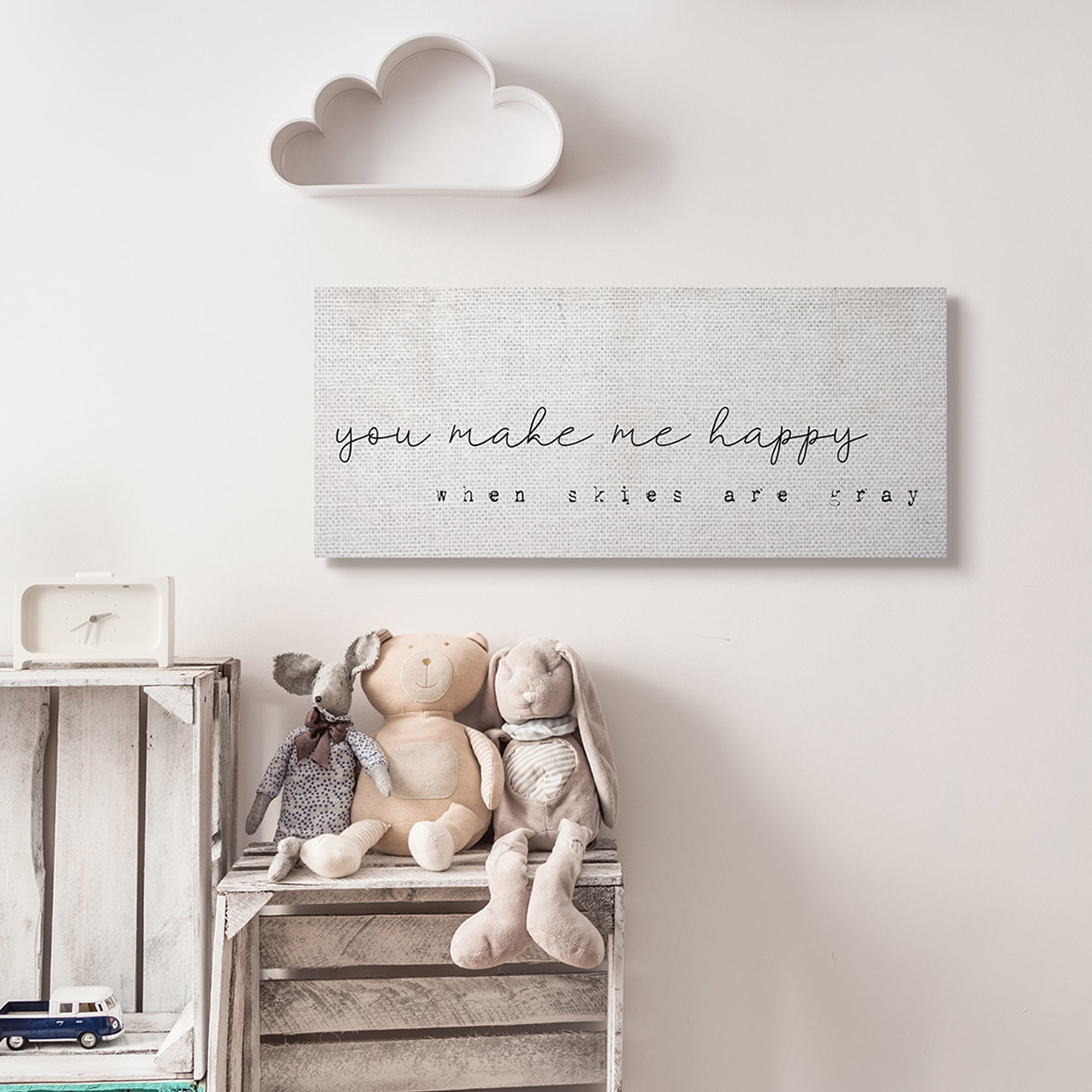 Stupell Industries Make Me Happy Quote Charming Romantic Rustic Canvas Wall Art, 13 x 30, Design by Daphne Polselli